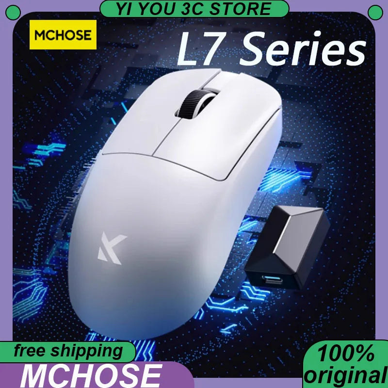 MCHOSE L7 Ultra Lightweight Mouse Wireless Tri-mode 8K Rechargable PAW3395 Portable Custom PC Esports Laptop Gaming Mice