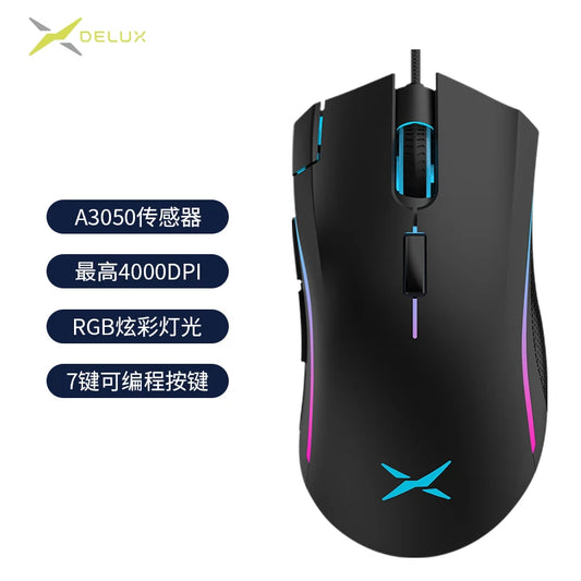DeLUX M625 Gaming Mouse Ergonomics RGB A3050 High-precision Sensor for FPS/CSGO/CF/Esports Wired Mouse Player Gift